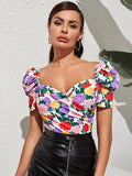SHEIN Sweetheart Neck Puff Sleeve Floral Top