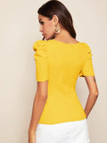 SHEIN Solid Square Neck Puff Sleeve Top