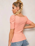 SHEIN Solid Square Neck Puff Sleeve Top