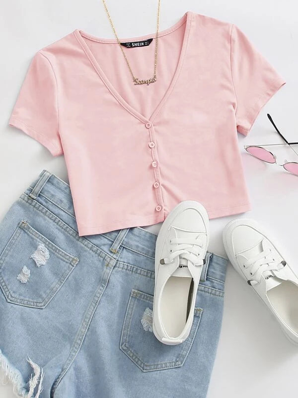 SHEIN Buttoned Front Crop Top Urban Chic