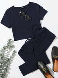 SHEIN Rib-knit Tee & Tie Waist Leggings Set