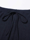 SHEIN Rib-knit Tee & Tie Waist Leggings Set