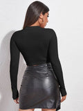 SHEIN Mock Neck Cut-out Rib-knit Slim Crop Tee
