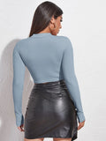 SHEIN Mock Neck Cut-out Rib-knit Slim Crop Tee