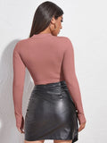 SHEIN Mock Neck Cut-out Rib-knit Slim Crop Tee