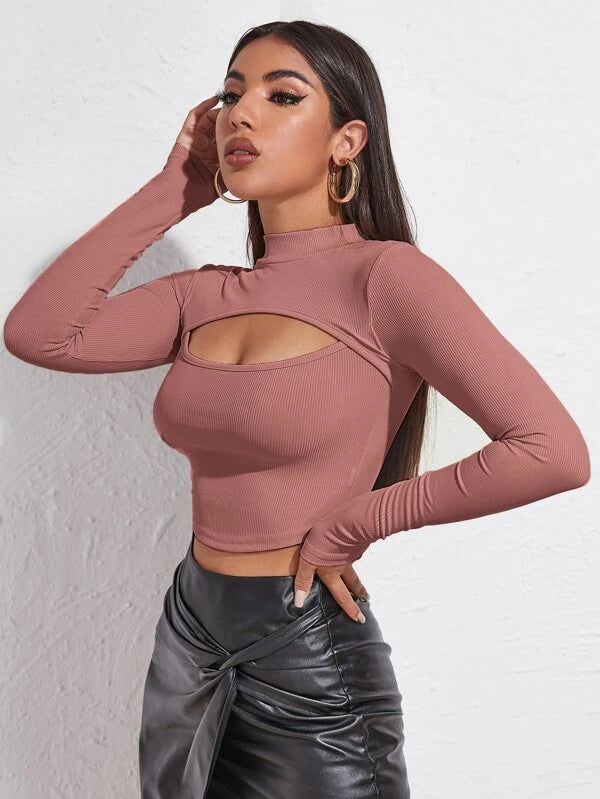 SHEIN Cutout Long Sleeve Crop Top