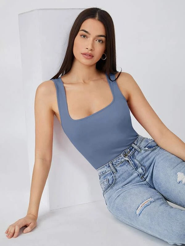 SHEIN Basics Square Neck Solid Tank Top