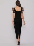 SHEIN Sweetheart Neck Mesh Puff Sleeve Dress