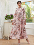 SHEIN Tie Neck Allover Floral A-line Dress