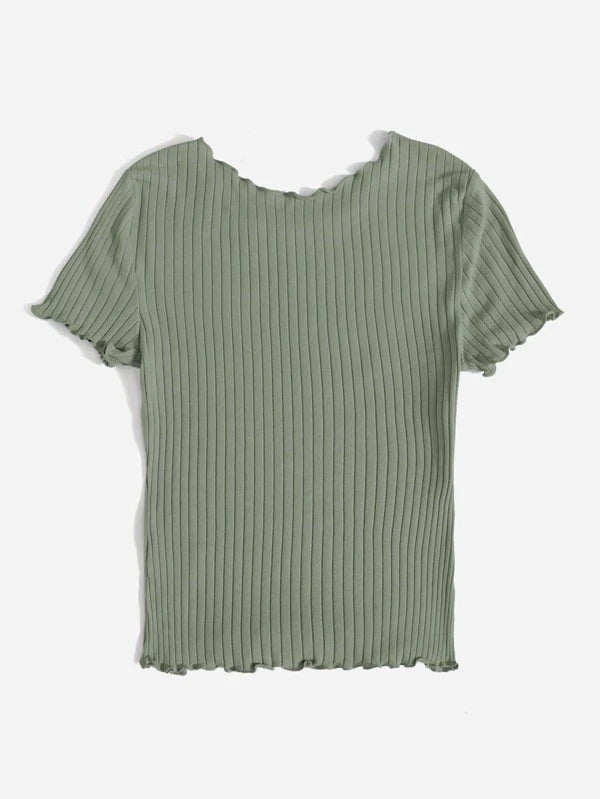SHEIN Ribbed Lettuce-Edge Form-Fitting Top