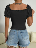 SHEIN Eyelet Embroidery Puff Sleeve Shirred Top