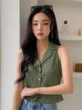 SHEIN DAZY Plaid Lapel Collar Textured Vest Top