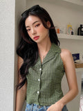 SHEIN DAZY Plaid Lapel Collar Textured Vest Top
