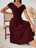 SHEIN Ruched Pleated Detail A-line Dress