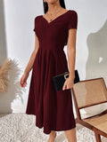 SHEIN Ruched Pleated Detail A-line Dress