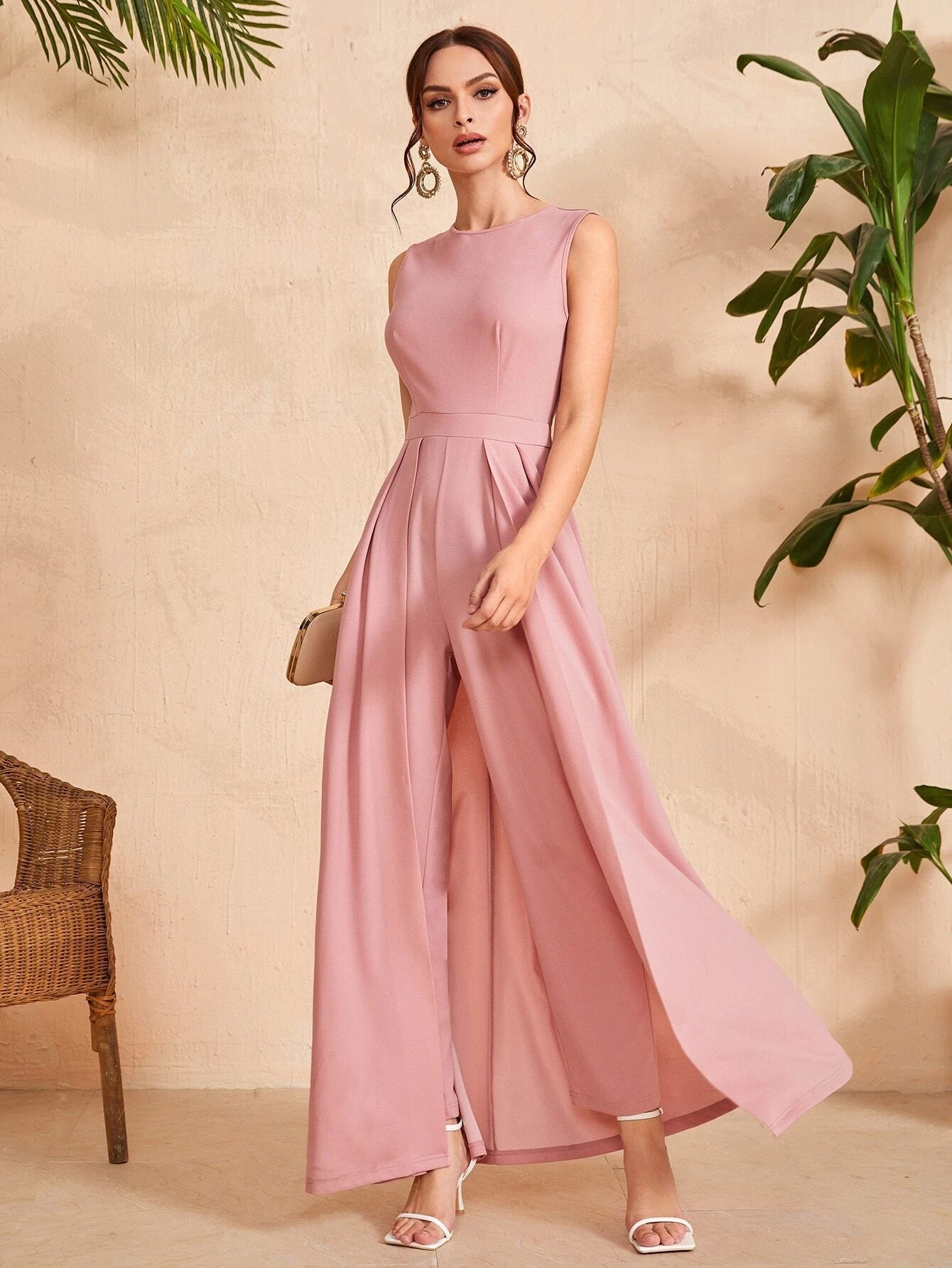 SHEIN Solid Zipper Back Culotte Jumpsuit  Urban Chic