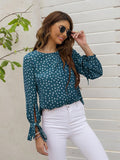 SHEIN Ditsy Floral Keyhole Back Knot Cuff Blouse