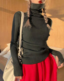 Rib-Knit Turtle Neck Top
