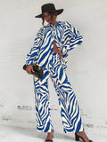 SHEIN Zebra Striped Drop Shoulder Shirt With Wide Leg Pants