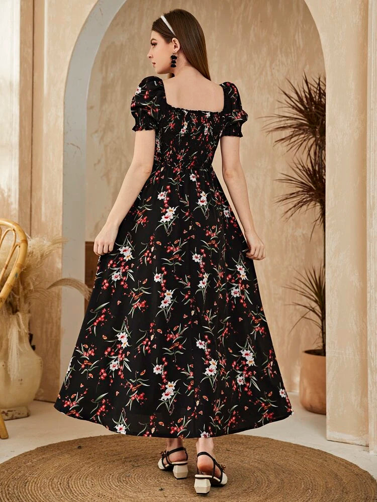 Shein black floral sales dress
