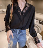 Lace Panel Buttoned Blouse