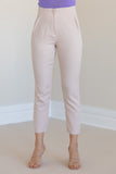 Solid High-Waist Tailored Pants - Beige