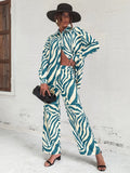 SHEIN Zebra Striped Drop Shoulder Shirt With Wide Leg Pants