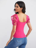 SHEIN Sweetheart Neck Dobby Mesh Sleeve Top