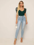 SHEIN Sweetheart Neck Dobby Mesh Sleeve Top
