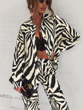 SHEIN Zebra Striped Drop Shoulder Shirt With Wide Leg Pants