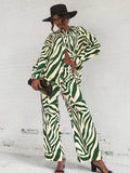 SHEIN Zebra Striped Drop Shoulder Shirt With Wide Leg Pants