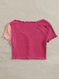 SHEIN Two Tone Lettuce Trim Tee
