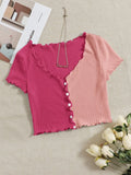 SHEIN Two Tone Lettuce Trim Tee