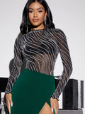 SHEIN Lettuce Trim Glitter Sheer Mesh Top