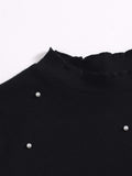 SHEIN Pearl Detail Lettuce Trim Rib-Knit Top
