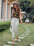 SHEIN Floral Keyhole Neck Scallop Trim Top