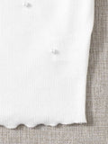 SHEIN Pearl Detail Lettuce Trim Rib-Knit Top