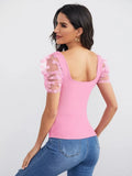 SHEIN Sweetheart Neck Dobby Mesh Sleeve Top