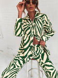 SHEIN Zebra Striped Drop Shoulder Shirt With Wide Leg Pants