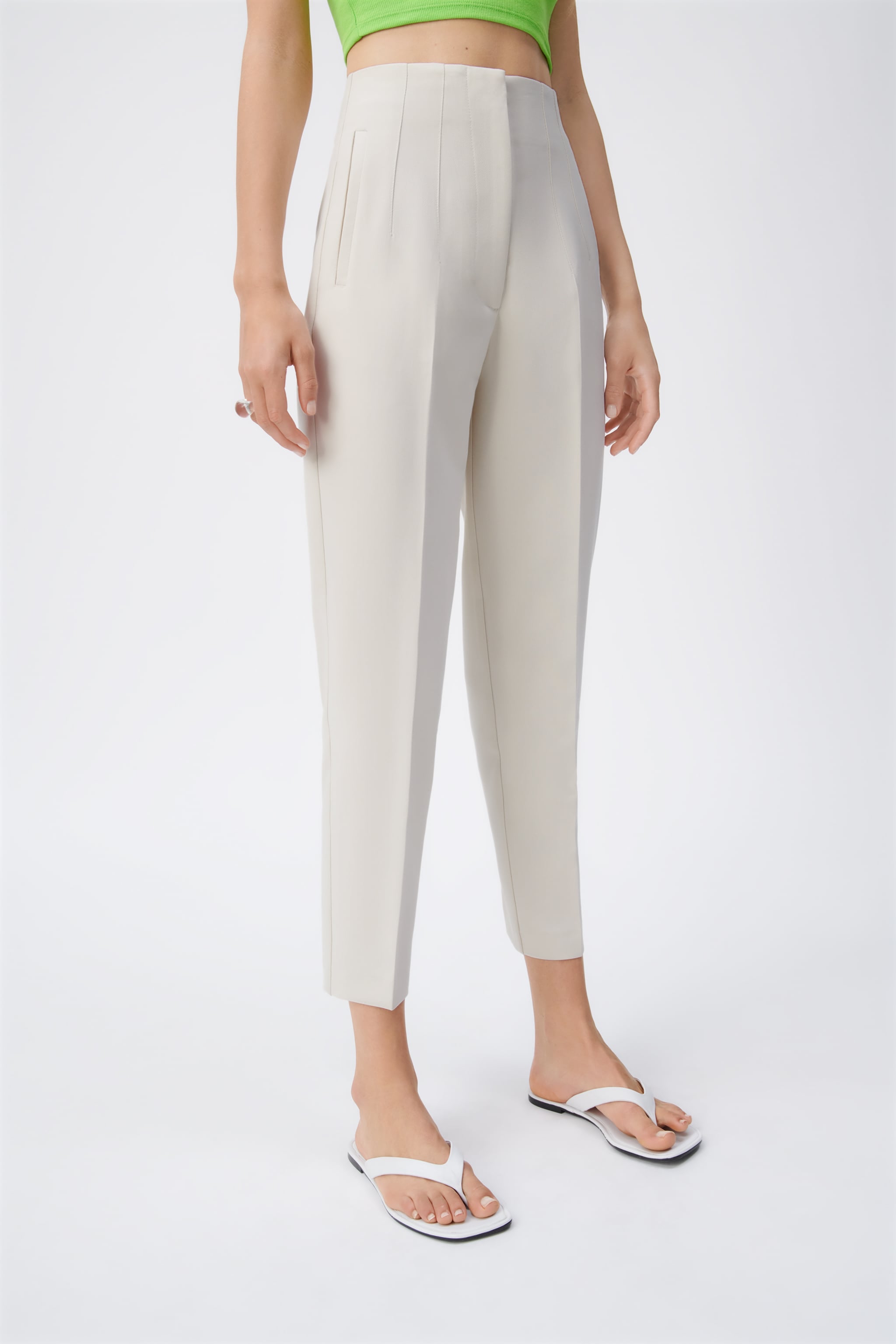 High-Waist Tailored Pants - Cream White
