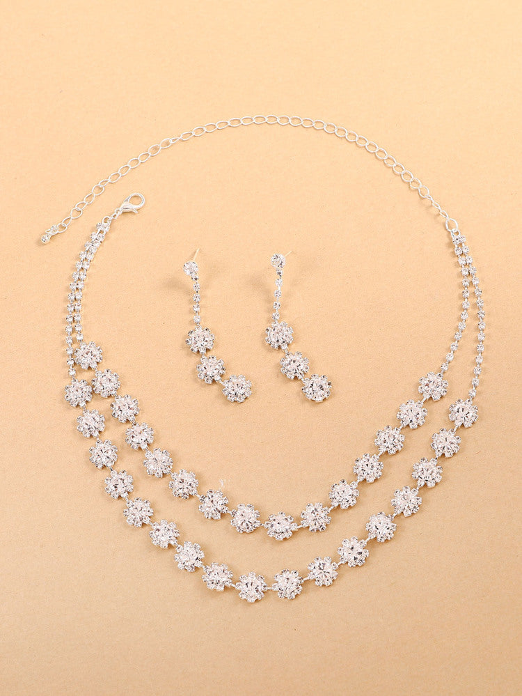 SHEIN Rhinestone Decor Layered Necklace & 1pair Drop Earrings