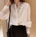Lace Panel Buttoned Blouse