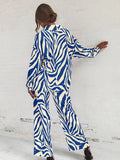 SHEIN Zebra Striped Drop Shoulder Shirt With Wide Leg Pants