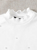 SHEIN Pearl Detail Lettuce Trim Rib-Knit Top
