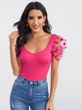 SHEIN Sweetheart Neck Dobby Mesh Sleeve Top
